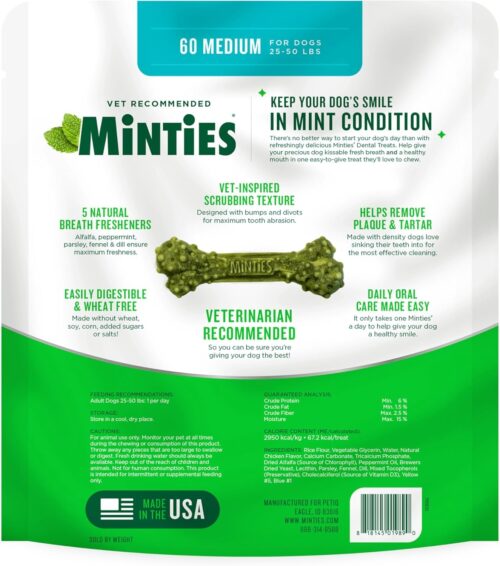 Minties Dental Chews for Dogs, 40 Count, Vet-Recommended Mint-Flavored Dental Treats for Medium Dogs 25-50 lbs, Dental Bones Clean Teeth, Fight Bad Breath, and Removes Plaque and Tartar - Image 48