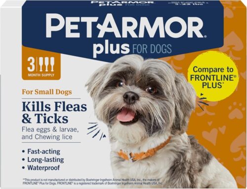 PetArmor Plus Flea and Tick Prevention for Dogs, Dog Flea and Tick Treatment, 3 Doses, Waterproof Topical, Fast Acting, Small Dogs (5-22 lbs)