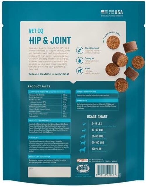 VetIQ Glucosamine Hip & Joint Supplement for Dogs, 180 Soft Chews, Dog Joint Support Supplement with MSM and Krill, Dog Health Supplies Large & Small Breed, Chicken Flavored Chewables - Image 9