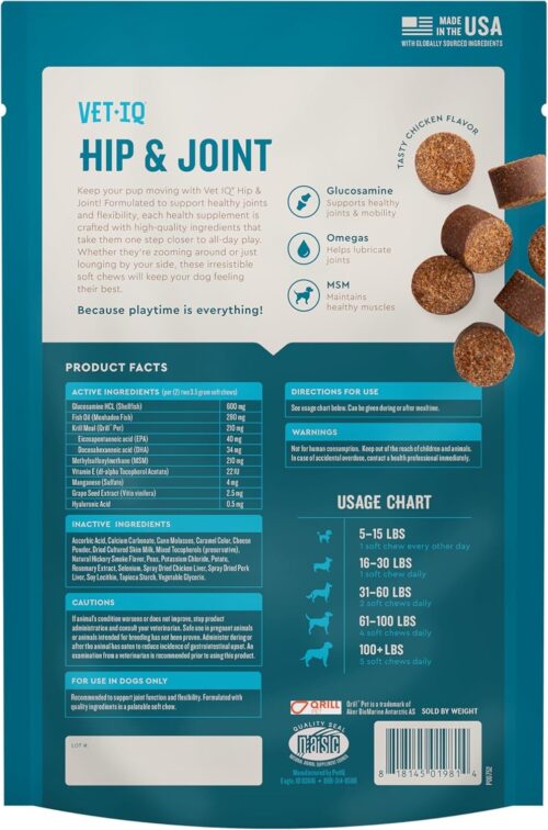 VetIQ Glucosamine Hip & Joint Supplement for Dogs, 180 Soft Chews, Dog Joint Support Supplement with MSM and Krill, Dog Health Supplies Large & Small Breed, Chicken Flavored Chewables - Image 12