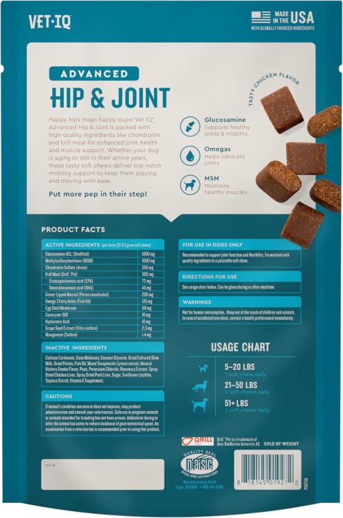 VetIQ Glucosamine Hip & Joint Supplement for Dogs, 180 Soft Chews, Dog Joint Support Supplement with MSM and Krill, Dog Health Supplies Large & Small Breed, Chicken Flavored Chewables - Image 20