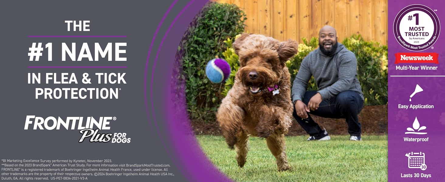 The most trusted name in flea and tick treatment, Frontline Plus for dogs is quick acting