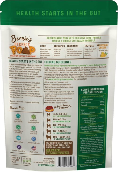 Perfect Poop Digestion & General Health Supplement for Dogs: Fiber, Prebiotics, Probiotics & Enzymes Relieve Digestive Conditions, Optimize Stool, and Improve Health (Cheddar Cheese, 12.8 oz) - Image 11