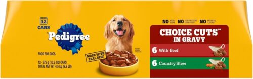 PEDIGREE CHOICE CUTS IN GRAVY Adult Canned Soft Wet Dog Food Variety Pack, with Beef and Country Stew, 13.2 oz. Cans (Pack of 12)