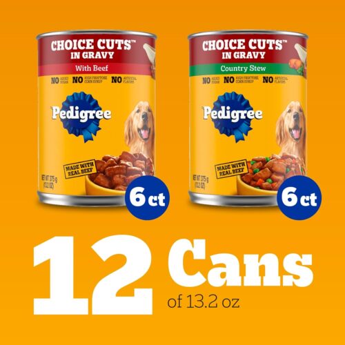 PEDIGREE CHOICE CUTS IN GRAVY Adult Canned Soft Wet Dog Food Variety Pack, with Beef and Country Stew, 13.2 oz. Cans (Pack of 12) - Image 2